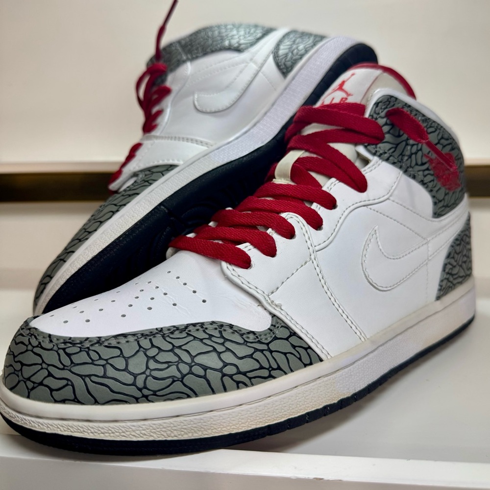 🐘🔥Air Jordan 1 Mid Elephant Print Cement  Sz 9 Excellent Condition! 852543-401🔥🐘